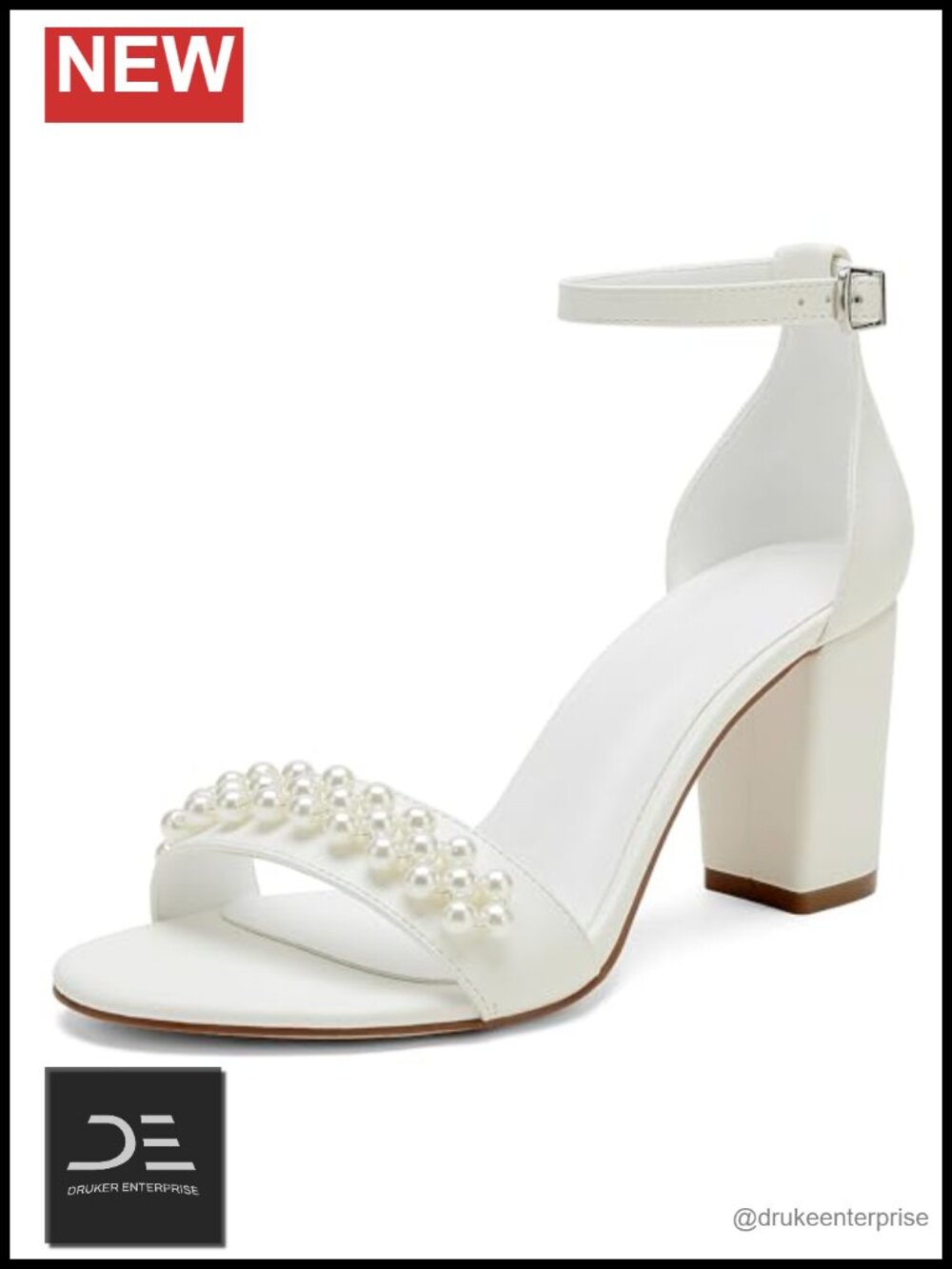 Satin Pearl Block Heels Wedding Shoes Open Toe Bride High Heels Sandals